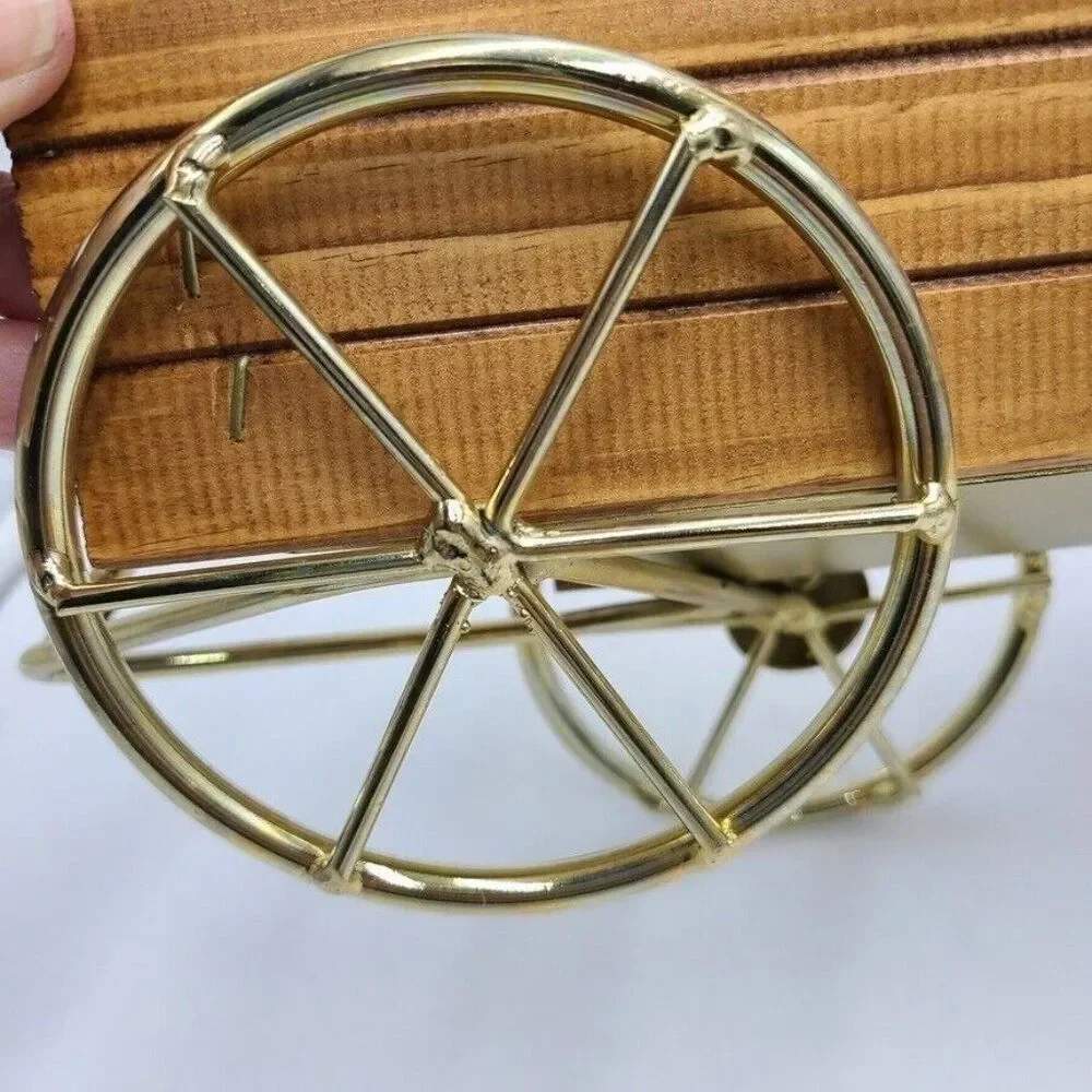 Vintage Homco 1318 Wood Wagon Brass Wheels Wall Hanging Centerpiece New